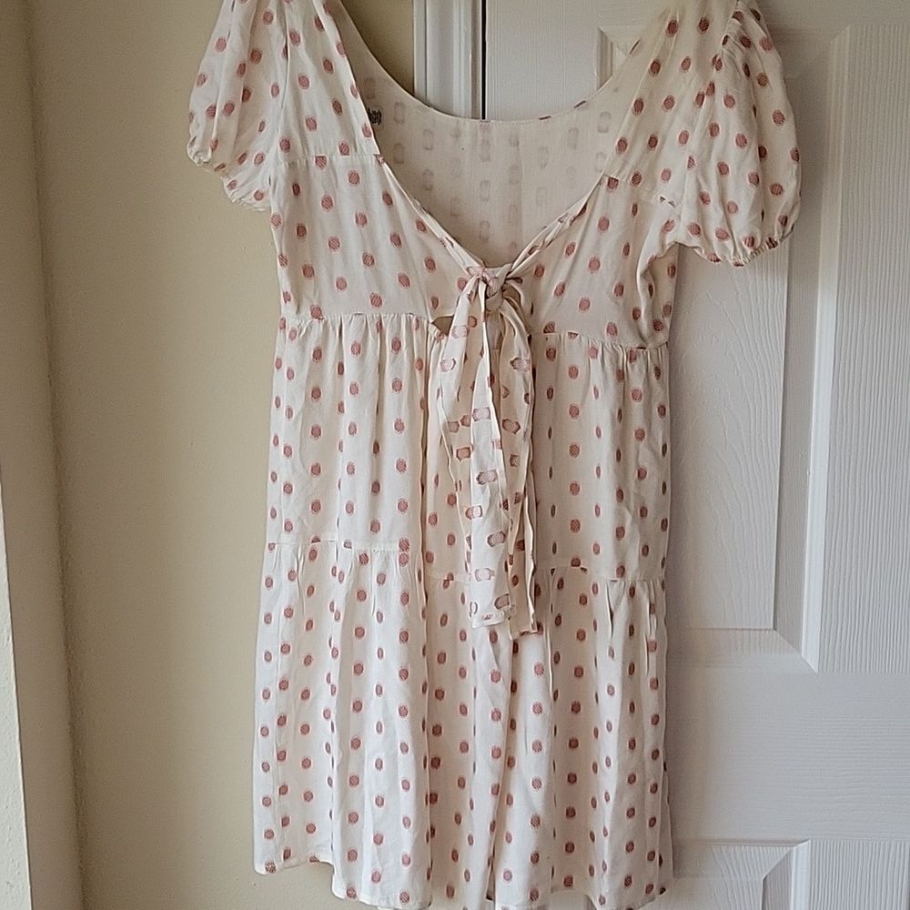 Jessica Simpson Mini Dress Size M Casual Mini Cream and Pink Open Back Tie Bow - Picture 8 of 8